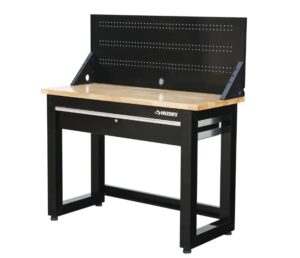 Husky 4 ft. Solid Wood Top Workbench in Black with Pegboard and 1 Drawer $292.49 1 husky