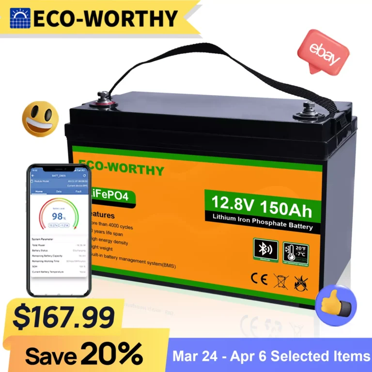 ECO-WORTHY 1920Wh 12V 150Ah LiFePO4 Lithium Battery with Bluetooth Monitoring $167.99 11 ECO-WORTHY