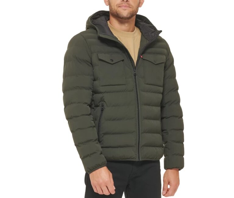 Levis Men's Stretch Hooded Two-Pocket Quilted Jacket (Olive) $54.60 9 levis