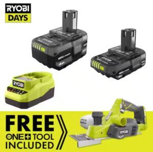 Ryobi One+ 18V Cordless 3-1/4" Planer Kit w/ 2.0 Ah and 4.0 Ah Batteries & Charger $79 19 Ryobi One+