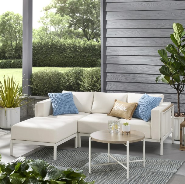 4-Piece Mainstays Westmont Cushion Outdoor Chaise Sectional Set $121 9 Mainstays