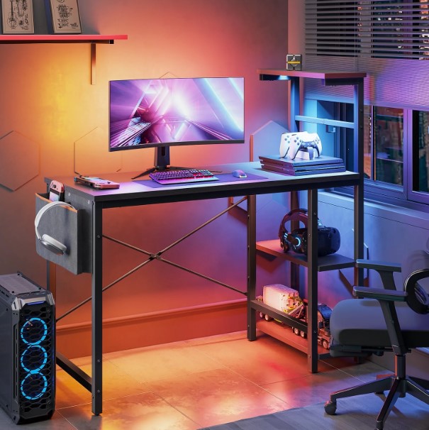 Bestier 44" Computer Gaming Desk with LED Lights & 4 Tier Storage Shelves $50 19 Bestier