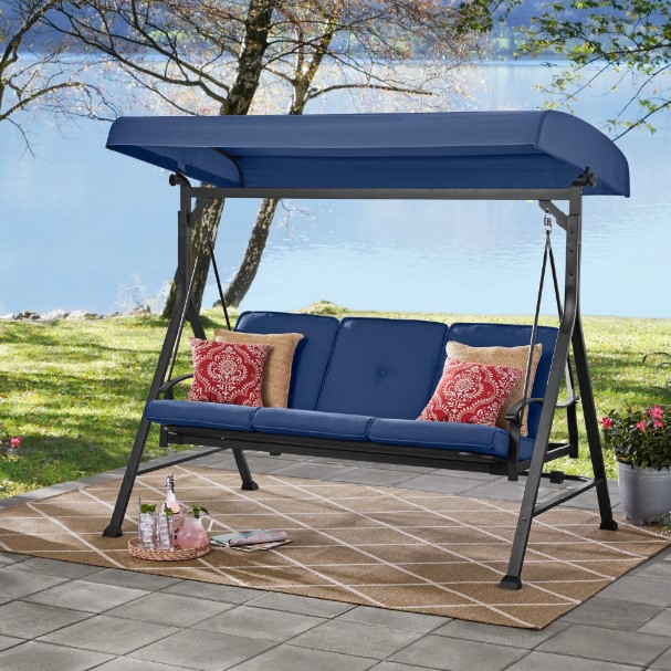 Mainstays Belden Park 3-Person Freestanding Daybed Outdoor Steel Porch Swing with Canopy $128 13 Mainstays