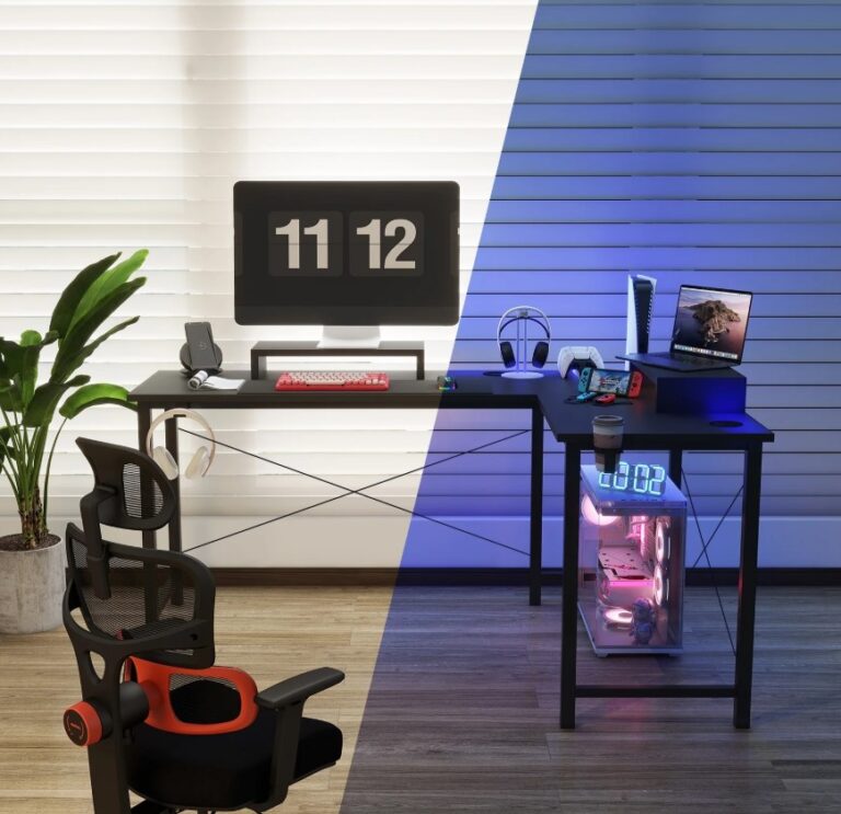 GTRACING 62″ L-Shaped Gaming Desk with RGB Light $56 11 GTRACING