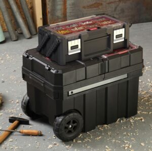 Keter Heavy-Duty Masterloader Rolling ToolBox + 18" Cantilever Organizer $49.98 9 Keter