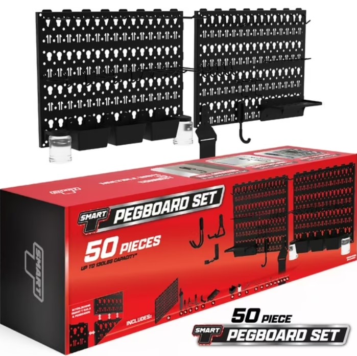 50-Piece Smart T Garage Storage Pegboard Set $27.99 7 Smart T