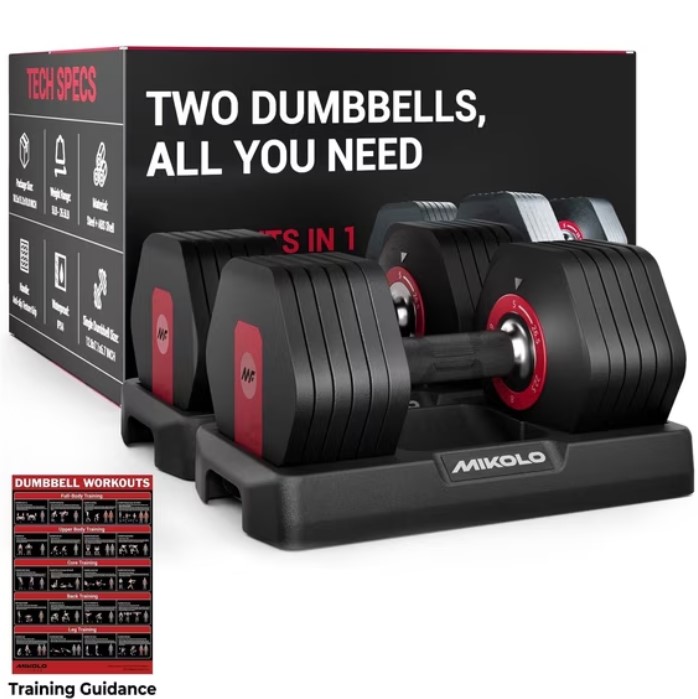 Mikolo 53LB (26.5LB*2) Adjustable Dumbbells Set $103.99 5 Mikolo
