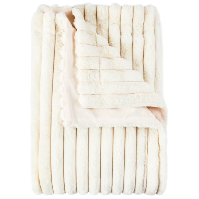 Mainstays Vanilla Dream Channel Faux Fur Blanket (King, 102" x 90") $14 1 Mainstays