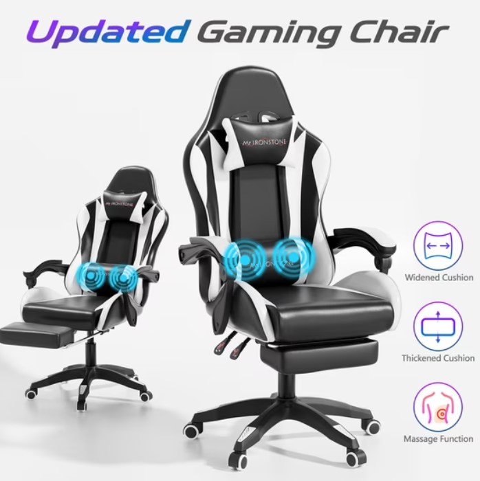Mr IRONSTONE Ergonomic Gaming Chair with Massage Lumbar Support and Footrest $79.19 1 Mr IRONSTONE