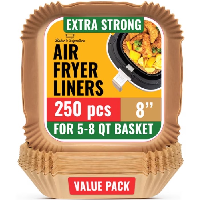 250-Piece Baker's Signature 8” Square Air Fryer Paper Liners $17.99 7 Baker's Signature